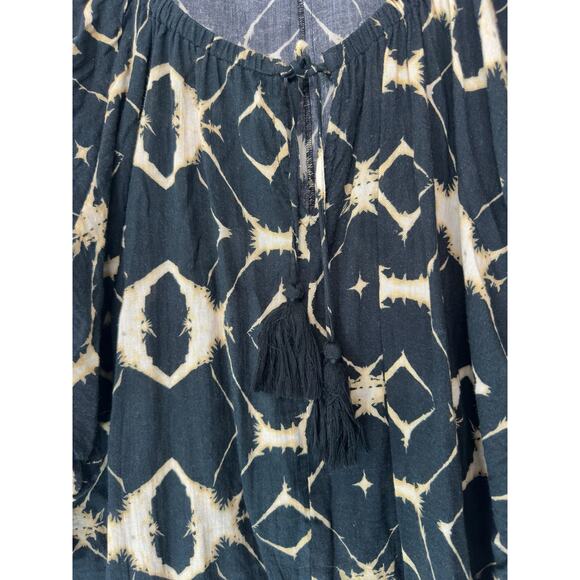Sundance Blouse Black Tan Lightweight‎ Long Sleeve Boho Bohemian Tassel Small - Picture 5 of 12